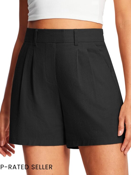 Other - Linen-Blend Pleated Shorts Relaxed Fit Elastic Waist Elegant Business Casual